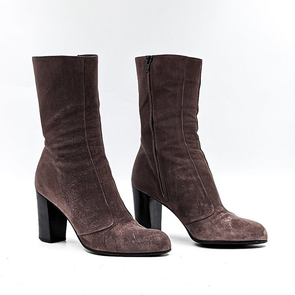 Enrico Antinori Women Smooth Grey Suede Dressy Mid Calf Round Boots Sz 7US EUR37 - Picture 1 of 12